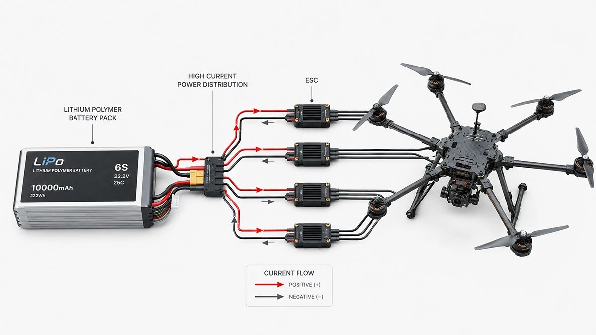 High C-rate LiPo battery supplying power to a UAV propulsion system High C-rate LiPo battery supplying power to a UAV propulsion system